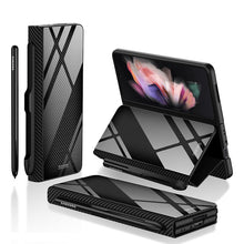 Lade das Bild in den Galerie-Viewer, Samsung Galaxy Z Fold 3 Case With S Pen Holder Slot Leather and Tempered Glass Flip Stand Cover For Galaxy Z Fold 3

