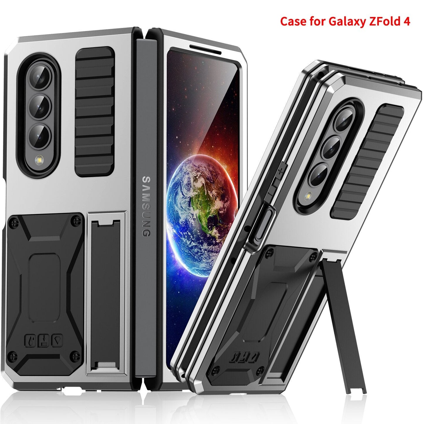 Samsung Galaxy Z Fold4 5G Case Aluminum Alloy Metal Heavy Duty Protection Stand Back Cover for Samsung Z Fold4 Capa
