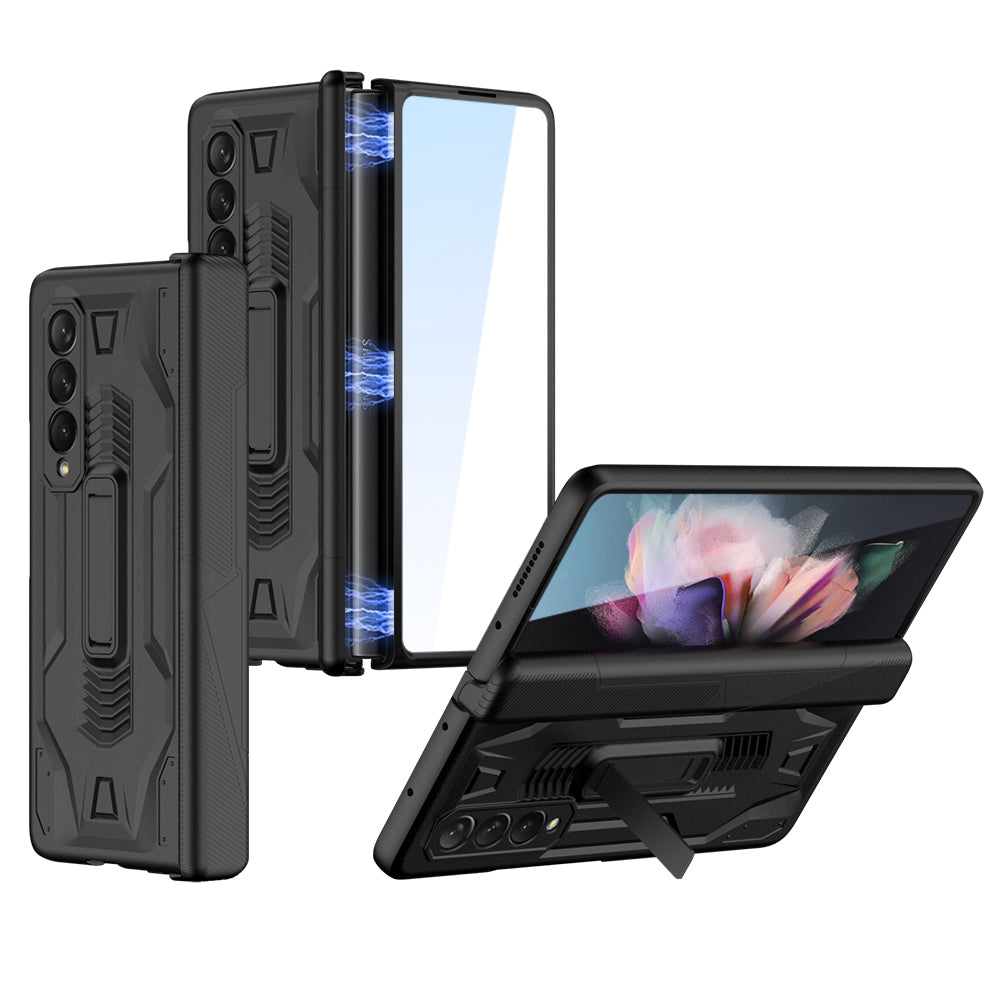 Armor Magnetic Screen Glass Case For Samsung Galaxy Z Fold 3 5G Bracket Stand Hard Fold Case Cover For Samsung Z Fold3 Funda