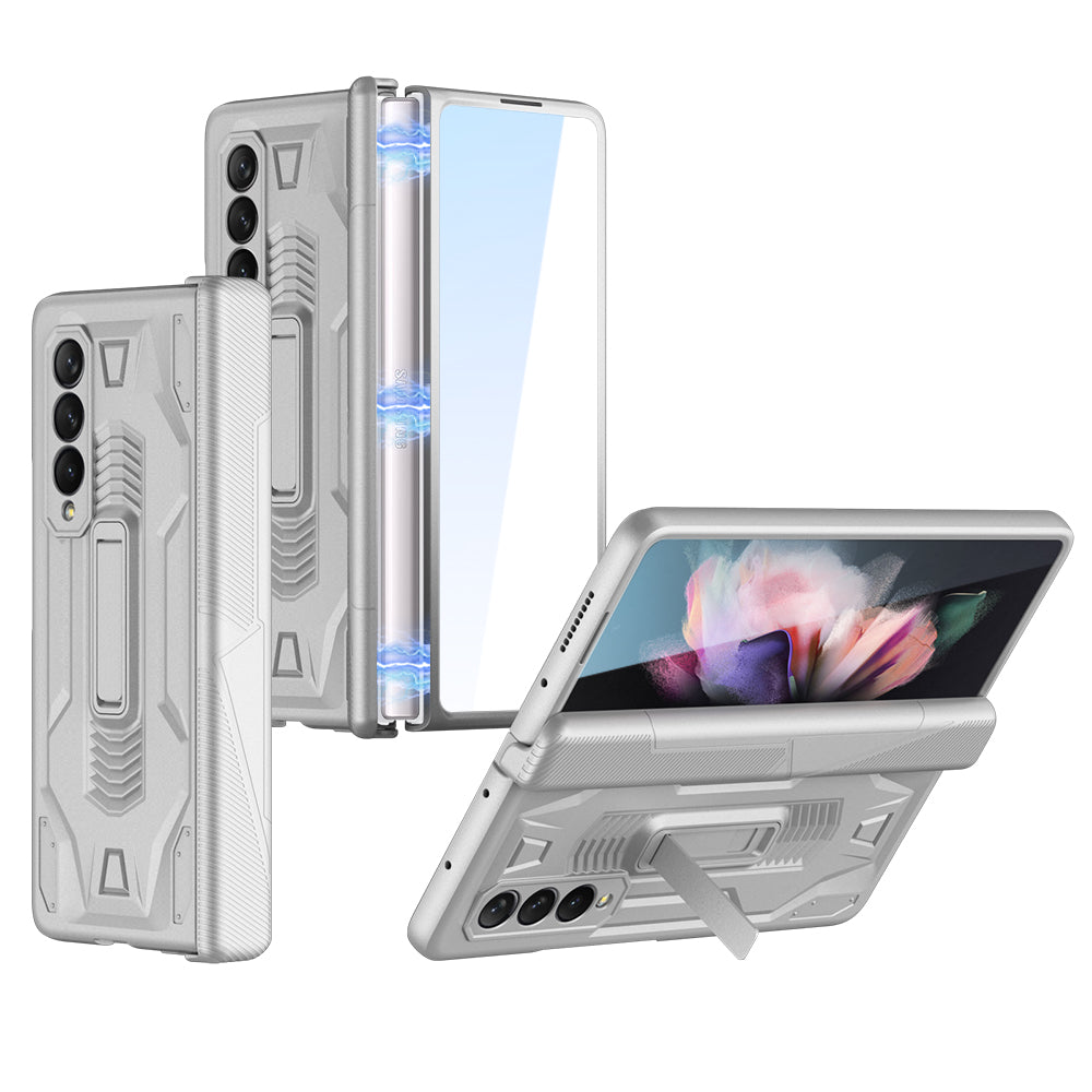 Armor Magnetic Screen Glass Case For Samsung Galaxy Z Fold 3 5G Bracket Stand Hard Fold Case Cover For Samsung Z Fold3 Funda