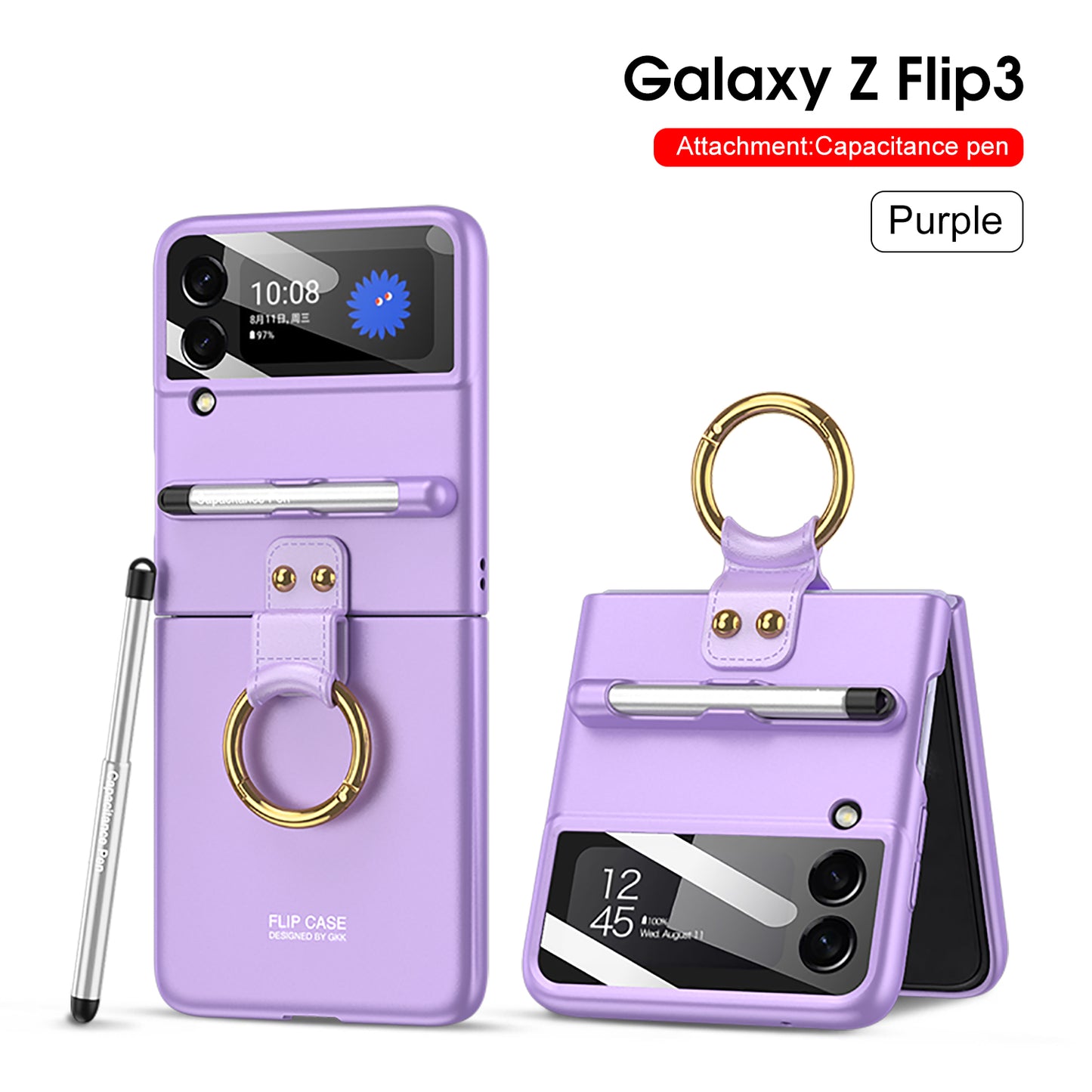 Capacitance Pen Plastic Cover For Samsung Galaxy Z Flip 3 5G Case Finger-Ring Back Screen Protector Cover For Galaxy Z Flip3