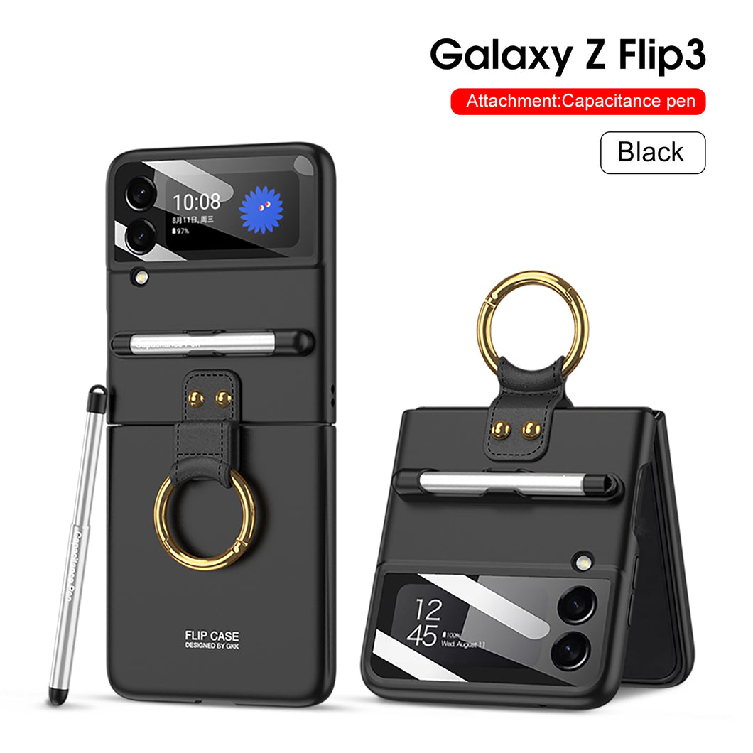 Capacitance Pen Plastic Cover For Samsung Galaxy Z Flip 3 5G Case Finger-Ring Back Screen Protector Cover For Galaxy Z Flip3
