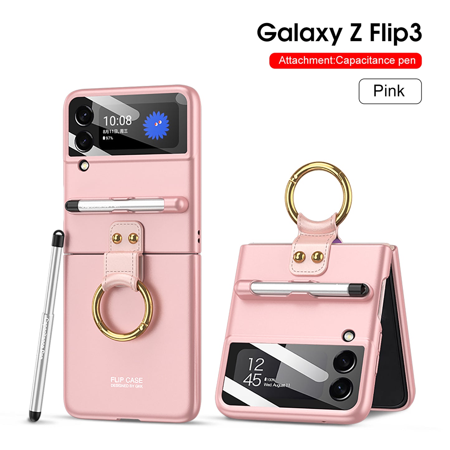 Capacitance Pen Plastic Cover For Samsung Galaxy Z Flip 3 5G Case Finger-Ring Back Screen Protector Cover For Galaxy Z Flip3