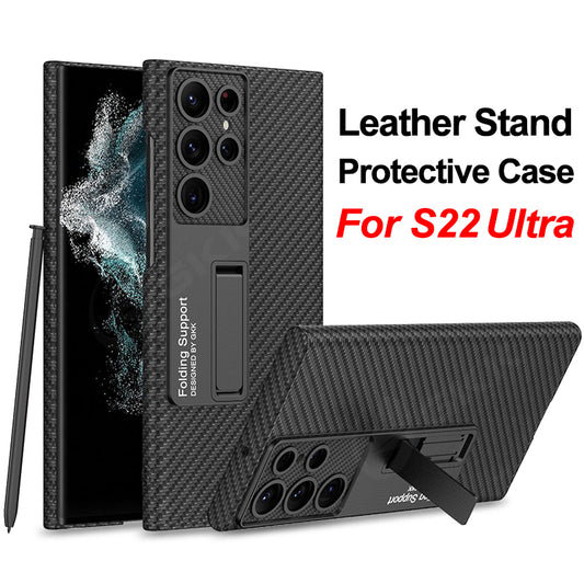 Carbon fiber Leather Stand Phone Case For Samsung Galaxy S22 Ultra All-included Protection Cover For Galaxy S22 Ultra Case