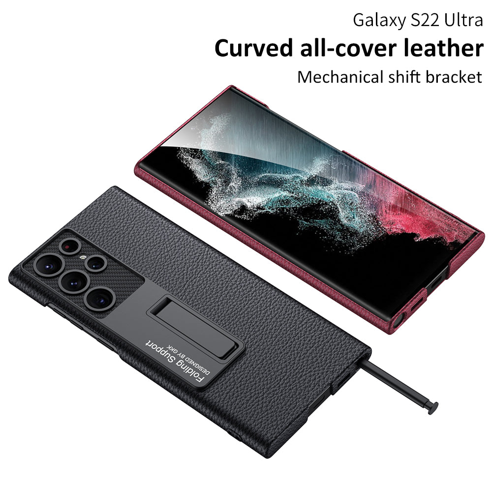 Carbon fiber Leather Stand Phone Case For Samsung Galaxy S22 Ultra All-included Protection Cover For Galaxy S22 Ultra Case