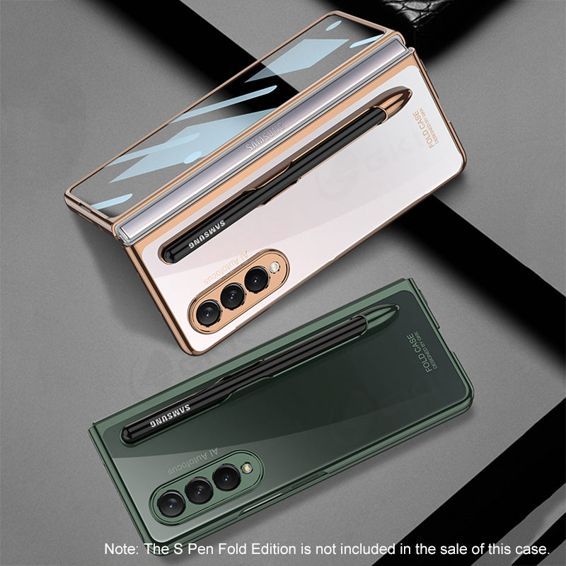 Front Tempered Glass Case For Samsung Galaxy Z Fold 3 5G Transparent Plating With Pen Slot Cover For Samsung Fold 3 5G Case