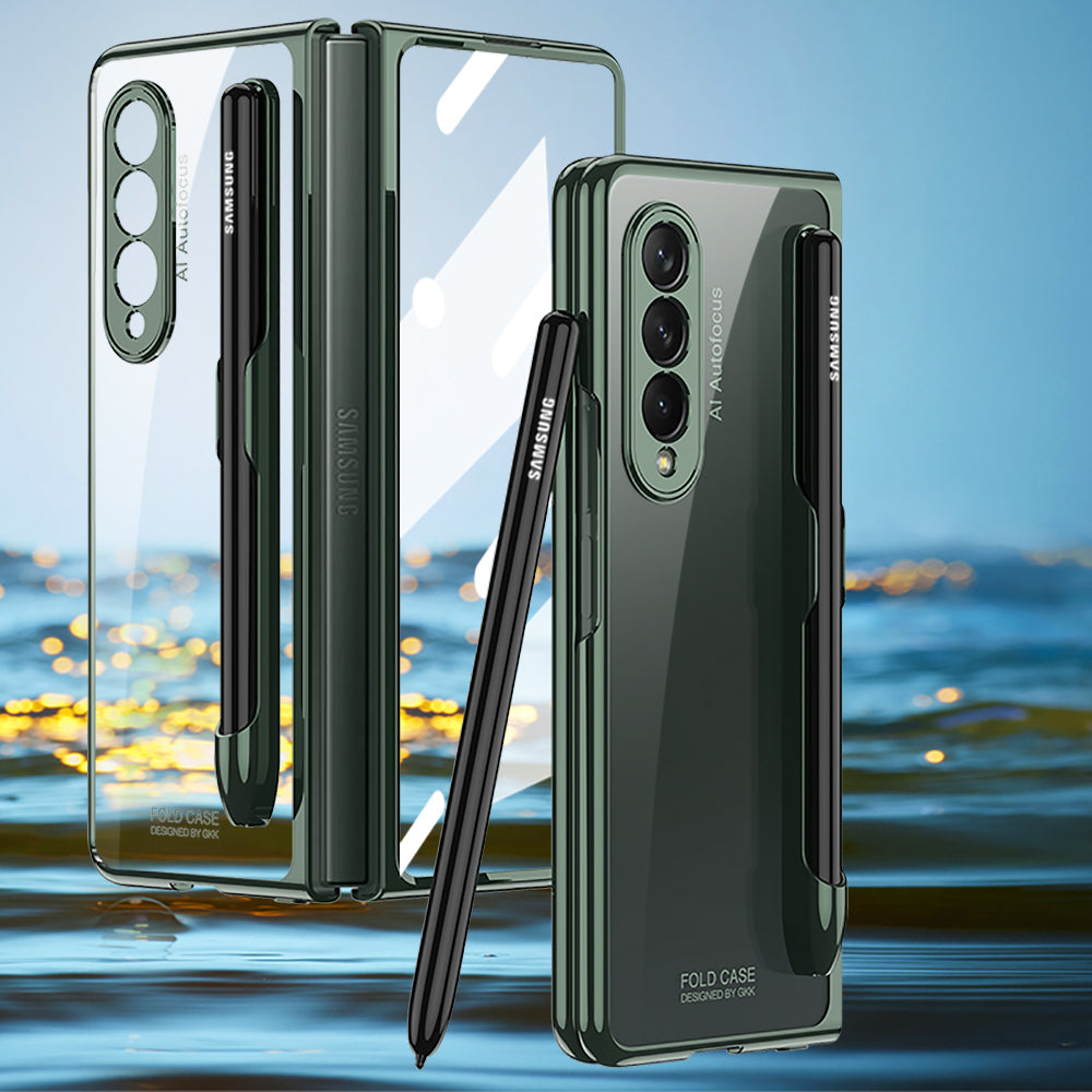 Front Tempered Glass Case For Samsung Galaxy Z Fold 3 5G Transparent Plating With Pen Slot Cover For Samsung Fold 3 5G Case