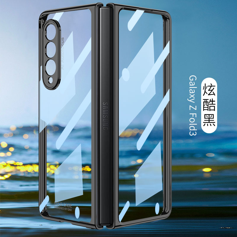 Front Tempered Glass Case For Samsung Galaxy Z Fold 3 5G Transparent Plating With Pen Slot Cover For Samsung Fold 3 5G Case