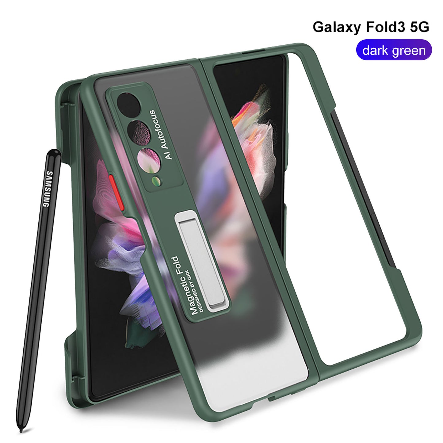 Frosted Translucent Case For Samsung Galaxy Z Fold 3 5G Magnetic Holder TPU Frame Hard Back Cover For Galaxy Z Fold3 5G Case