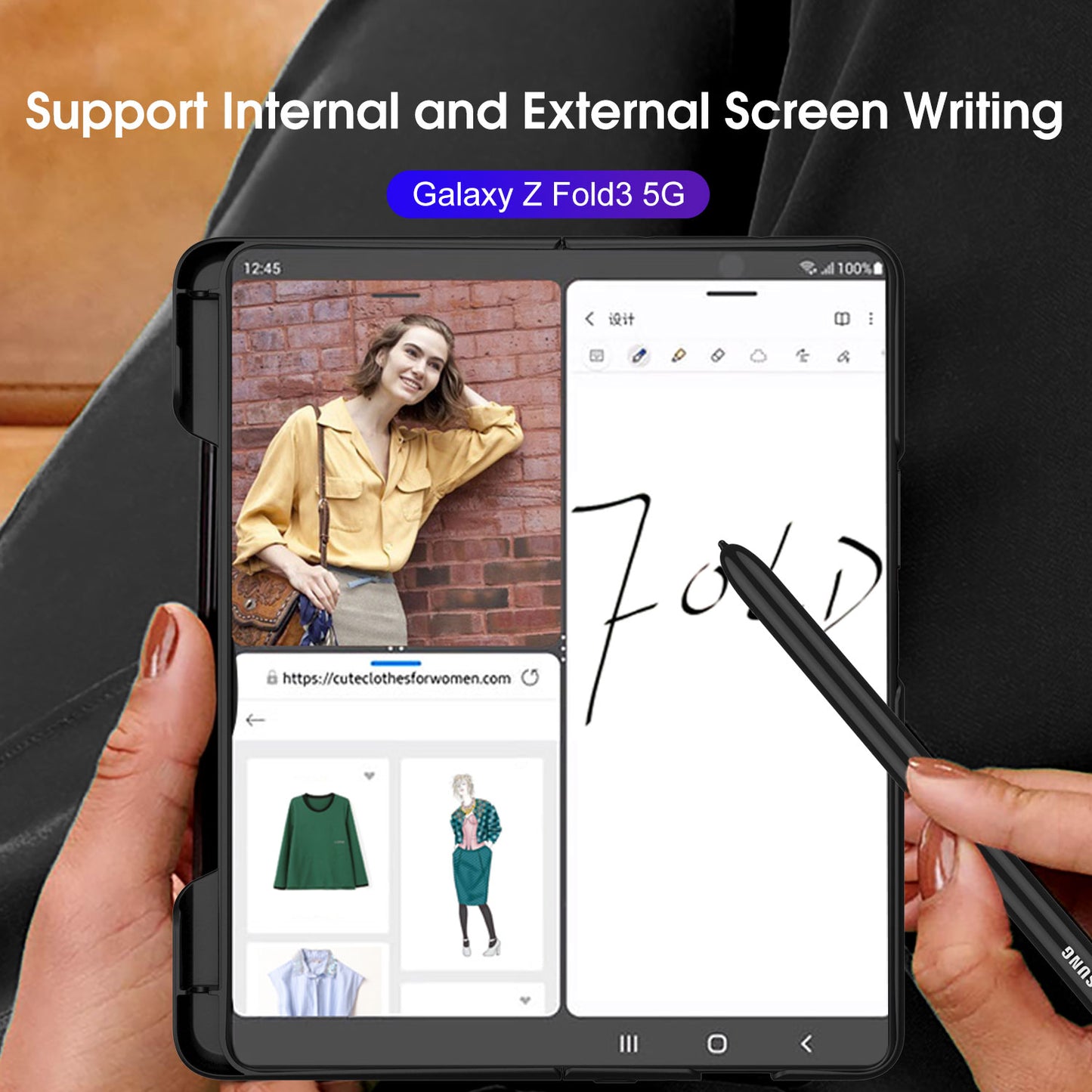 Frosted Translucent Case For Samsung Galaxy Z Fold 3 5G Magnetic Holder TPU Frame Hard Back Cover For Galaxy Z Fold3 5G Case