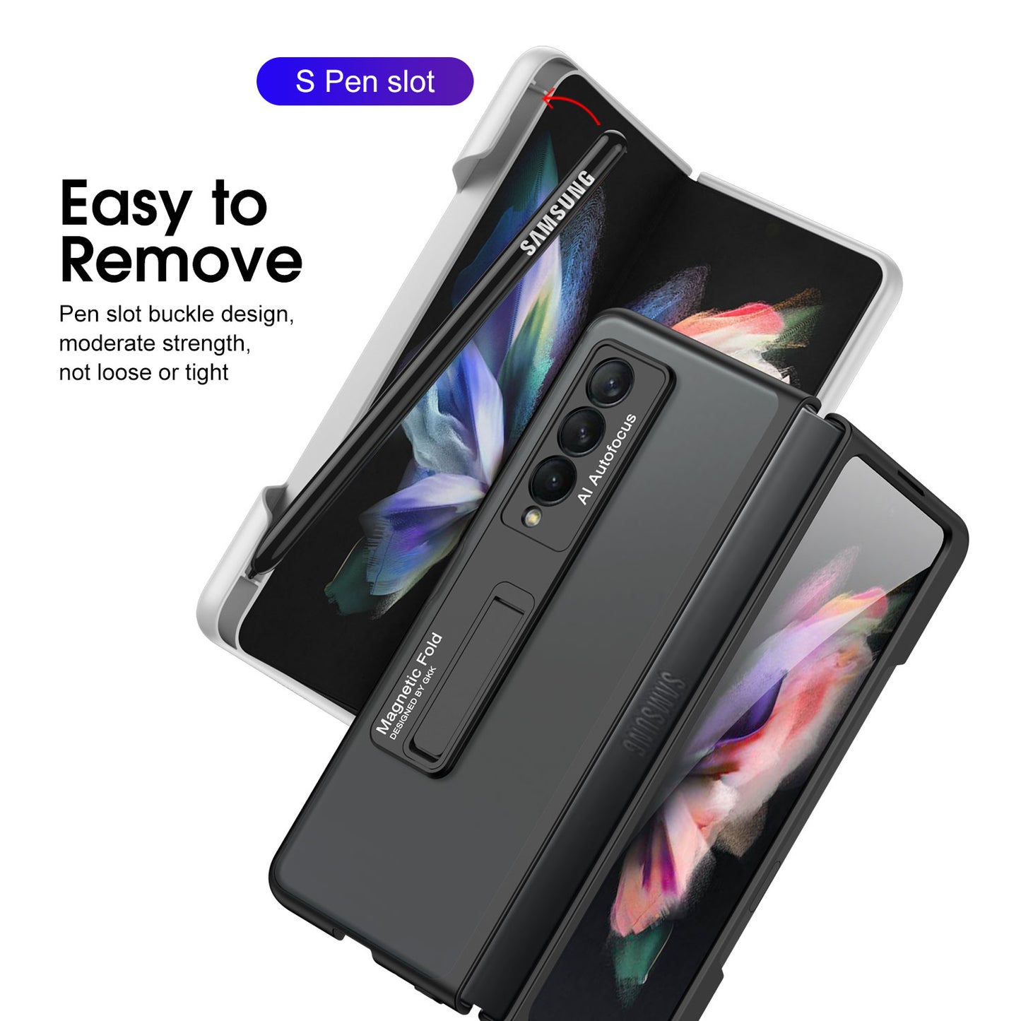 Frosted Translucent Case For Samsung Galaxy Z Fold 3 5G Magnetic Holder TPU Frame Hard Back Cover For Galaxy Z Fold3 5G Case