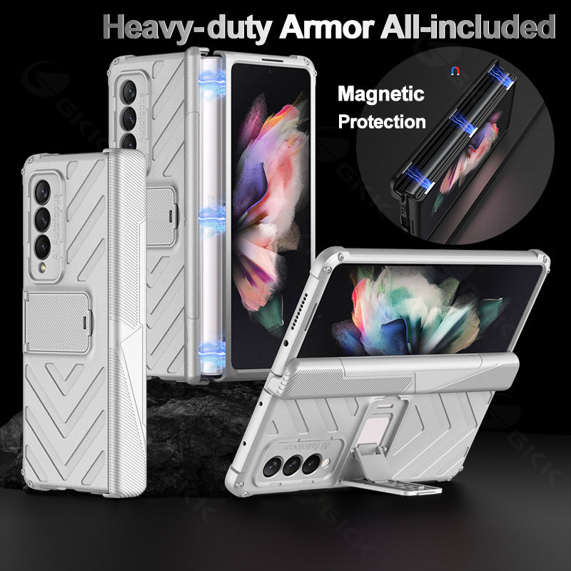 Heavy duty Armor Magnetic Hinge Cover For Samsung Galaxy Z Fold 3 5G Case Anti-knock Stand Cover For Galaxy Z Fold 3 Funda