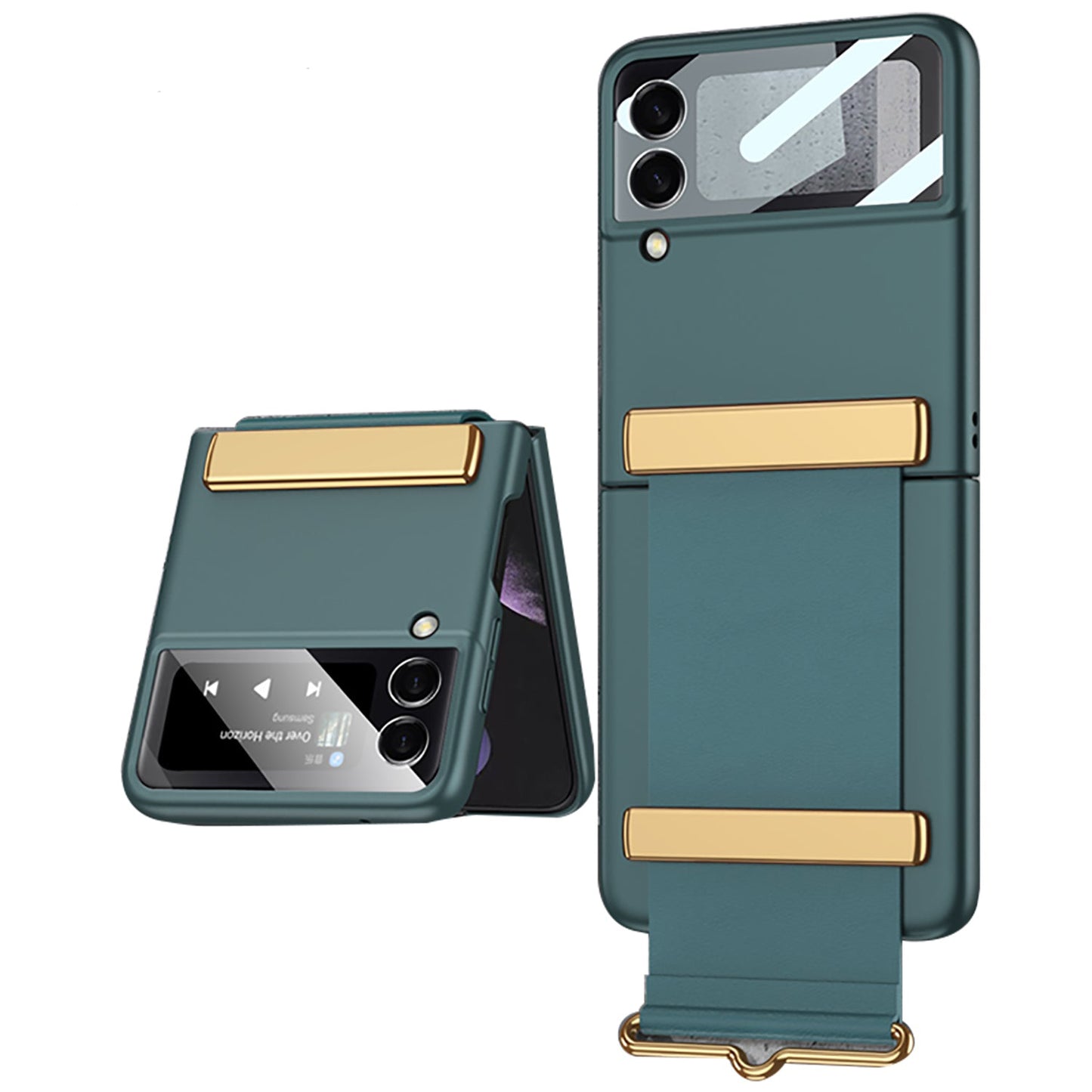 Leather Belts Holder Case For Samsung Galaxy Z Flip 3 5G With Back Screen Protector Hard Cover For Samsung Z Flip 3 5G Case