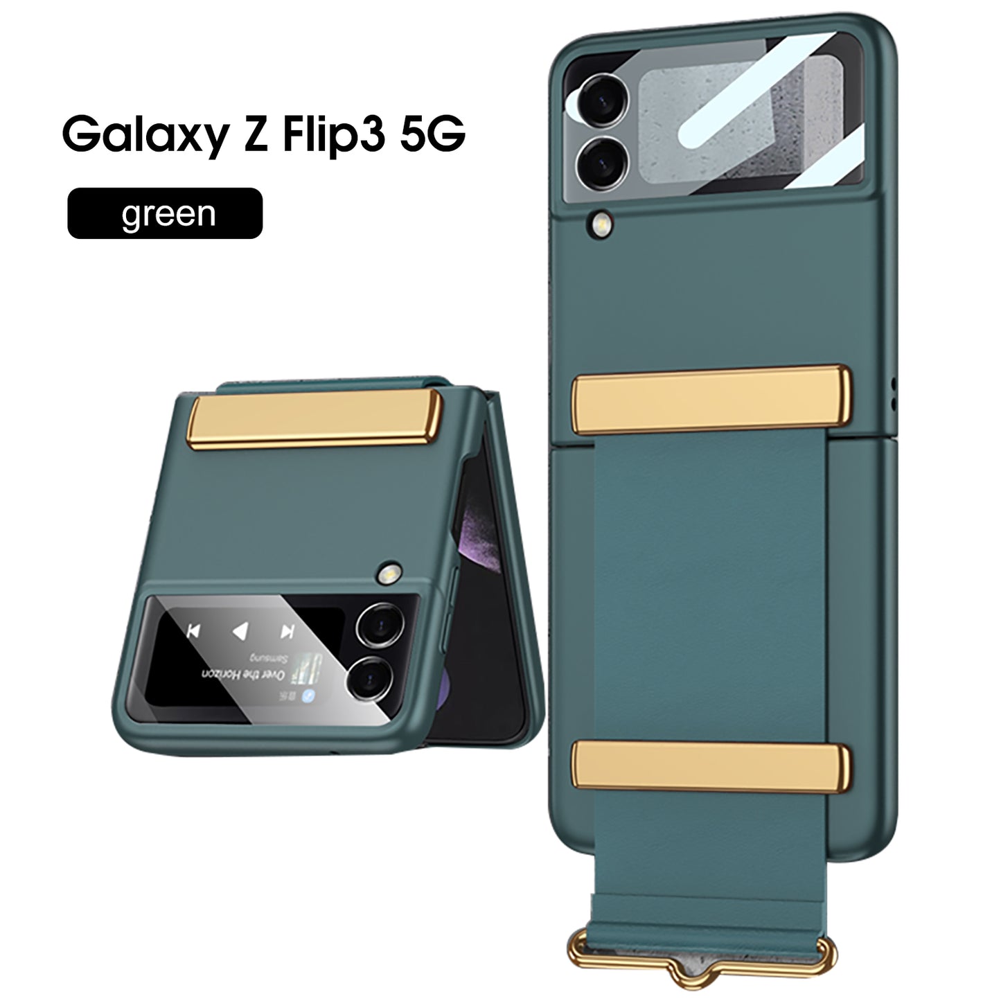 Leather Belts Holder Case For Samsung Galaxy Z Flip 3 5G With Back Screen Protector Hard Cover For Samsung Z Flip 3 5G Case
