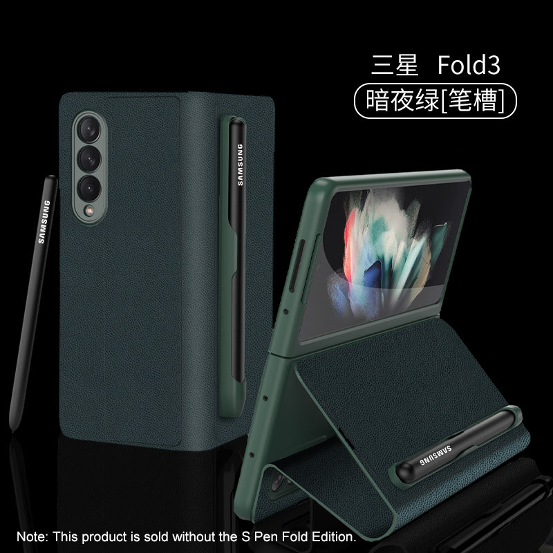 Leather Pen Holder Case For Samsung Galaxy Z Fold 3 5G Anti-knock All-included Protection Cover For Samsung Z Fold3 5G Case