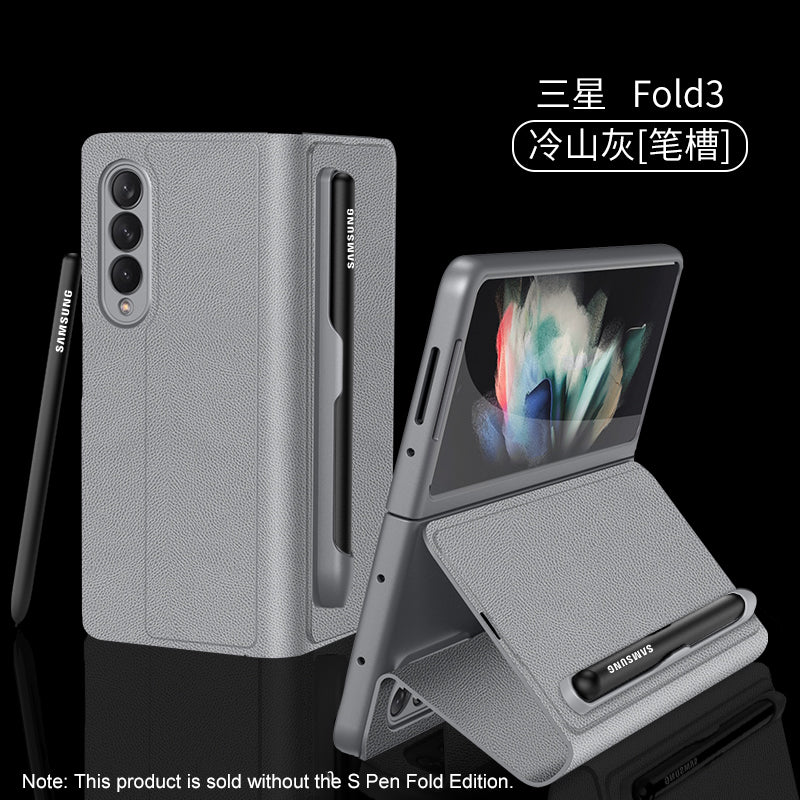 Leather Pen Holder Case For Samsung Galaxy Z Fold 3 5G Anti-knock All-included Protection Cover For Samsung Z Fold3 5G Case