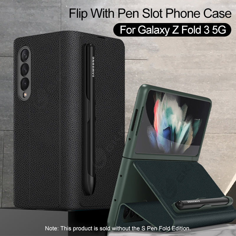 Leather Pen Holder Case For Samsung Galaxy Z Fold 3 5G Anti-knock All-included Protection Cover For Samsung Z Fold3 5G Case
