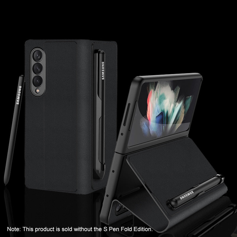 Leather Pen Holder Case For Samsung Galaxy Z Fold 3 5G Anti-knock All-included Protection Cover For Samsung Z Fold3 5G Case