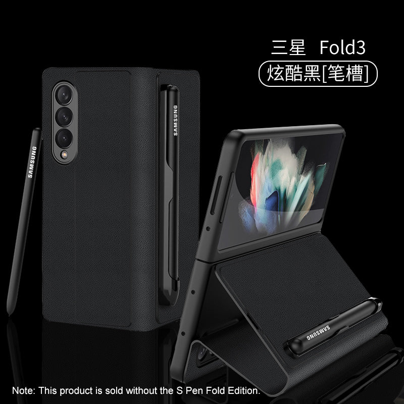 Leather Pen Holder Case For Samsung Galaxy Z Fold 3 5G Anti-knock All-included Protection Cover For Samsung Z Fold3 5G Case