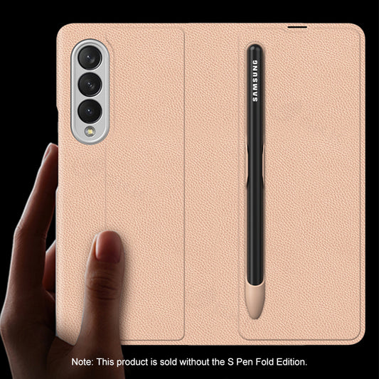 Leather Pen Holder Case For Samsung Galaxy Z Fold 3 5G Anti-knock All-included Protection Cover For Samsung Z Fold3 5G Case
