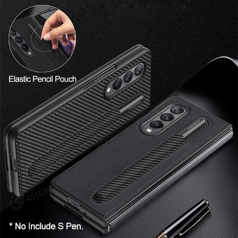 Leather Pen Slot Bag Case For Samsung Galaxy Z Fold 3 5G Ultra-thin Anti-knock Protection Cover For Samsung Z Fold3 5G Case
