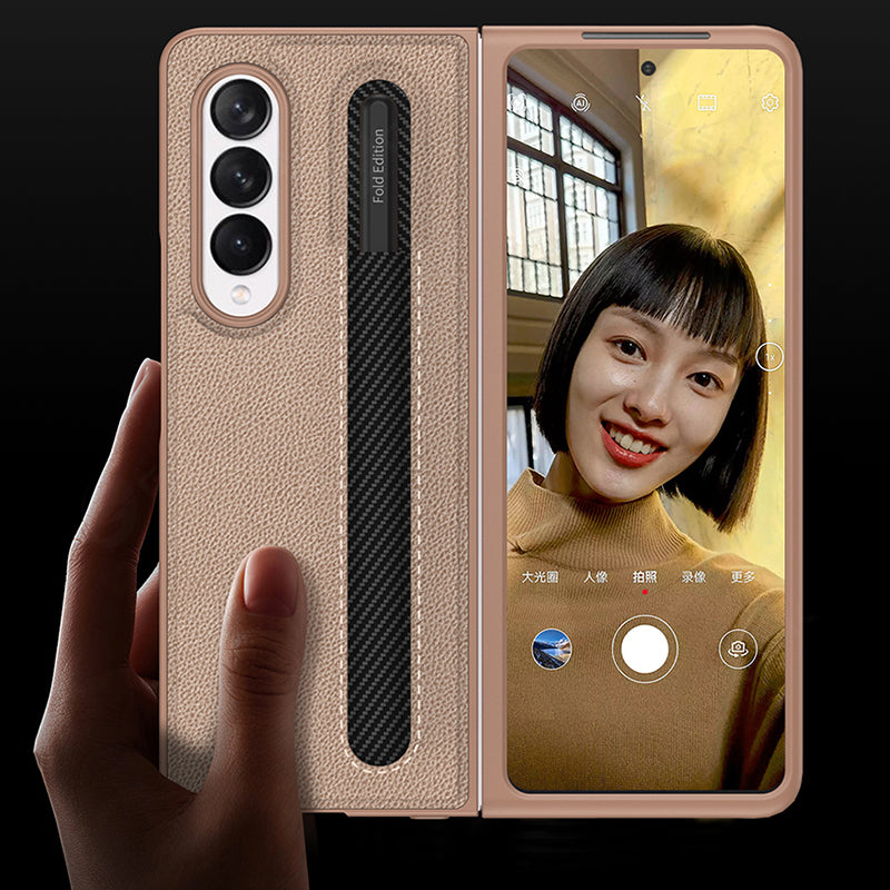Leather Pen Slot Bag Case For Samsung Galaxy Z Fold 3 5G Ultra-thin Anti-knock Protection Cover For Samsung Z Fold3 5G Case
