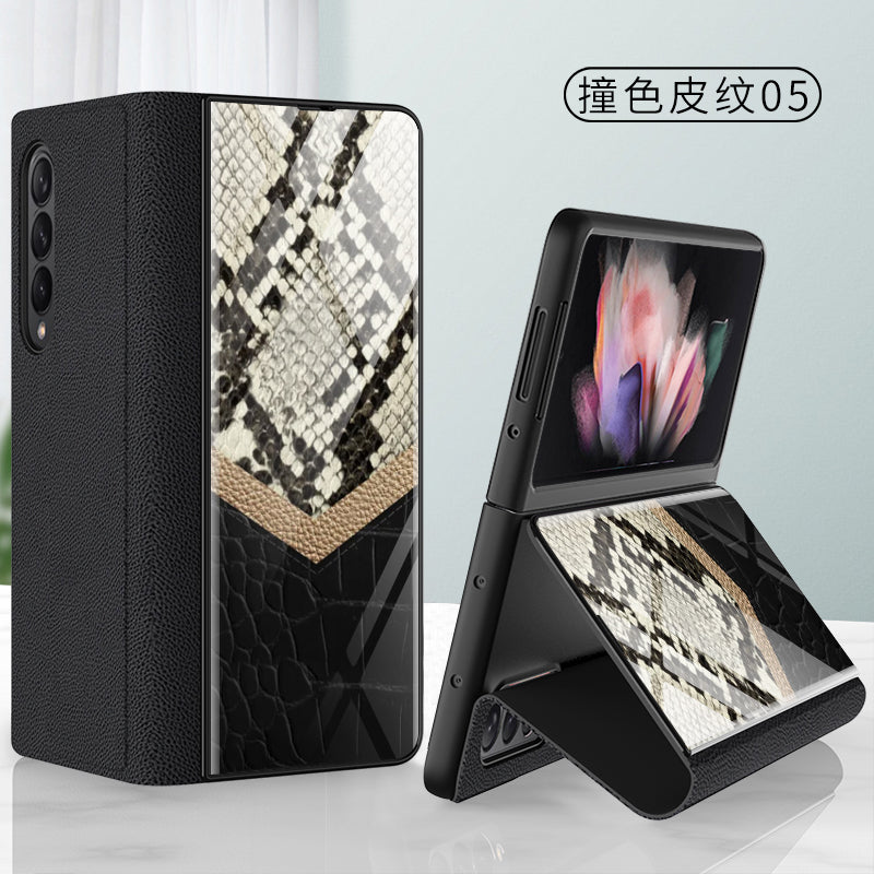 Leather Tempered Glass Case For Samsung Galaxy Z Fold 3 5G Cover Luxury Holster Anti-knock Hard For Samsung Z Fold3 5G Case