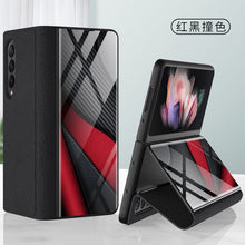 Load image into Gallery viewer, Leather Tempered Glass Case For Samsung Galaxy Z Fold 3 5G Cover Luxury Holster Anti-knock Hard For Samsung Z Fold3 5G Case
