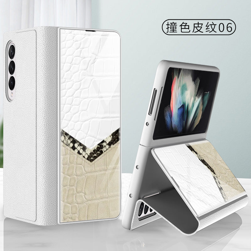 Leather Tempered Glass Case For Samsung Galaxy Z Fold 3 5G Cover Luxury Holster Anti-knock Hard For Samsung Z Fold3 5G Case