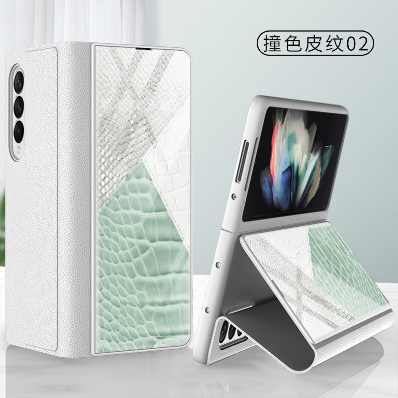 Leather Tempered Glass Case For Samsung Galaxy Z Fold 3 5G Cover Luxury Holster Anti-knock Hard For Samsung Z Fold3 5G Case