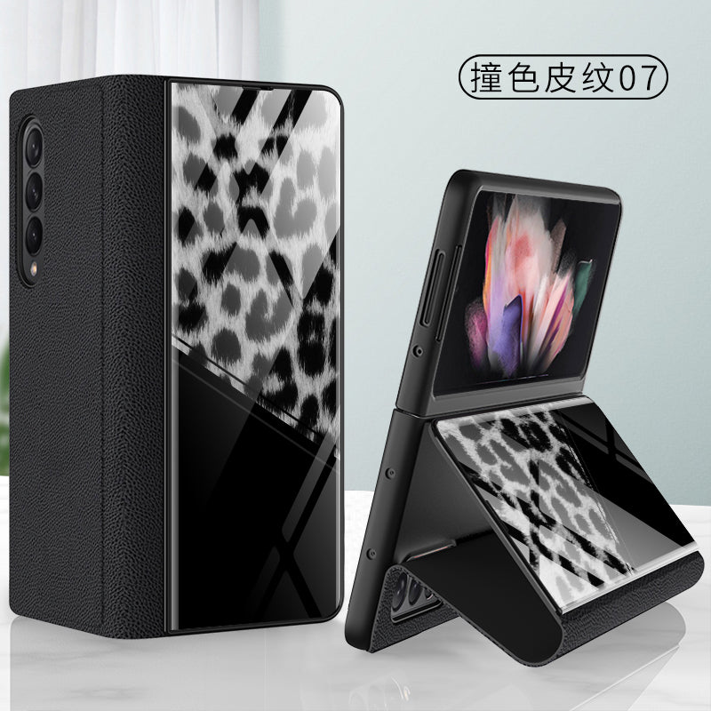 Leather Tempered Glass Case For Samsung Galaxy Z Fold 3 5G Cover Luxury Holster Anti-knock Hard For Samsung Z Fold3 5G Case
