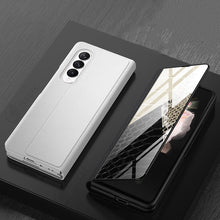 Cargar imagen en el visor de la galería, Leather Tempered Glass Case For Samsung Galaxy Z Fold 3 5G Cover Luxury Holster Anti-knock Hard For Samsung Z Fold3 5G Case
