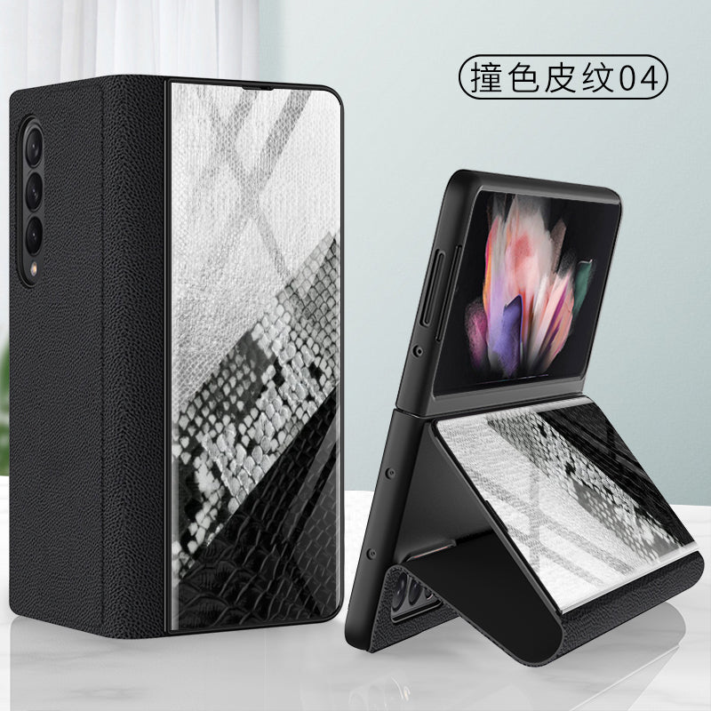 Leather Tempered Glass Case For Samsung Galaxy Z Fold 3 5G Cover Luxury Holster Anti-knock Hard For Samsung Z Fold3 5G Case