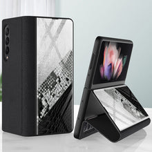 Lade das Bild in den Galerie-Viewer, Leather Tempered Glass Case For Samsung Galaxy Z Fold 3 5G Cover Luxury Holster Anti-knock Hard For Samsung Z Fold3 5G Case
