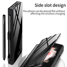 Lade das Bild in den Galerie-Viewer, Leather Tempered Glass Pen Slot Case For Samsung Galaxy Z Fold 3 5G Full Protection Hard Cover
