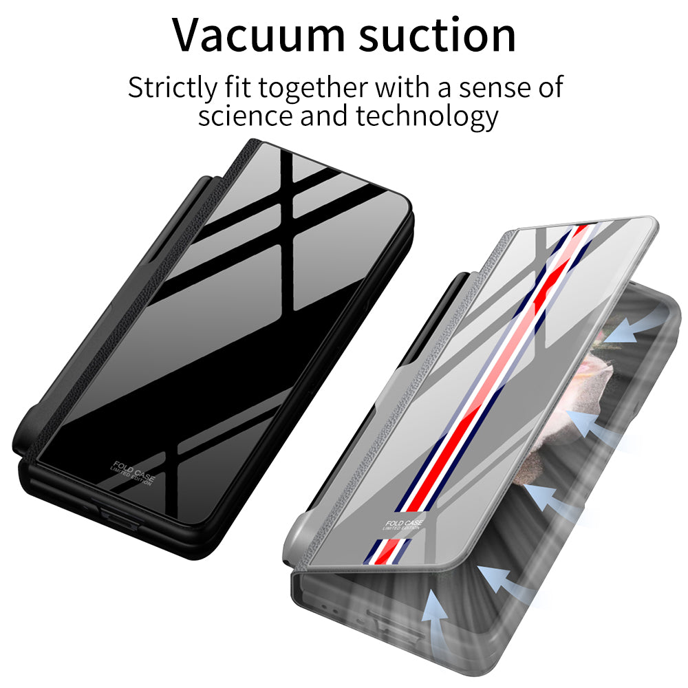 Leather Tempered Glass Pen Slot Case For Samsung Galaxy Z Fold 3 5G Full Protection Hard Cover
