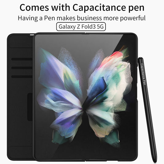 Leather Weaving BV Grid Case For Samsung Galaxy Z Fold 3 5G Card Clip Slot Phone Cover For Galaxy Z Fold 3 Case Included Pen