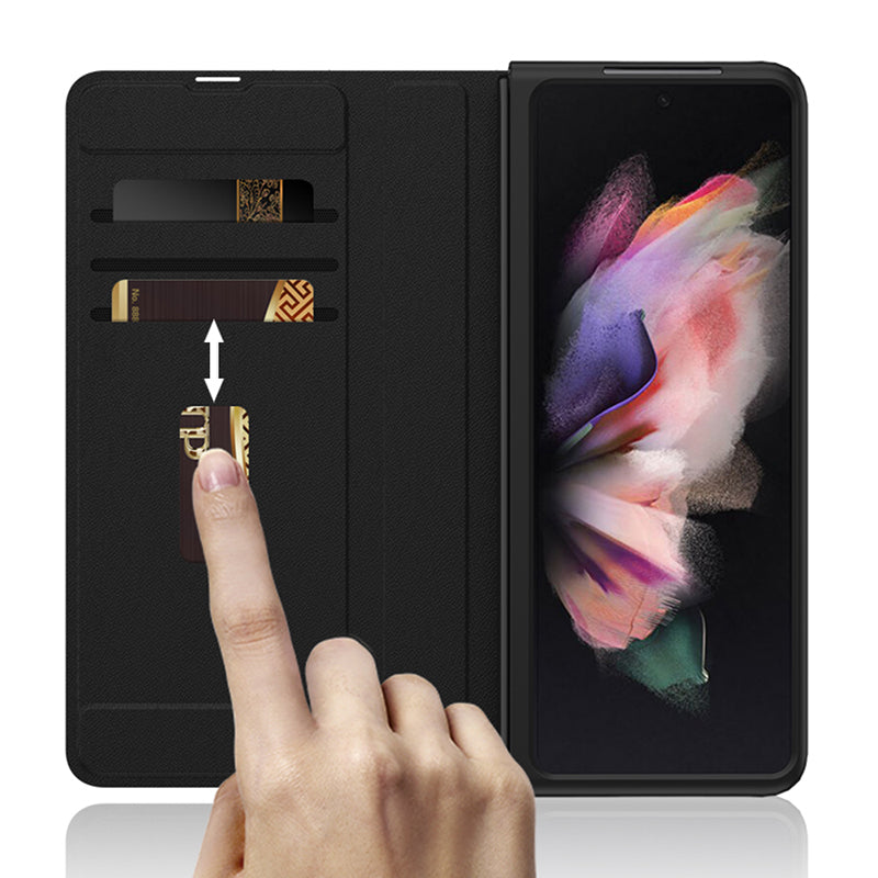 Leather Weaving BV Grid Case For Samsung Galaxy Z Fold 3 5G Card Clip Slot Phone Cover For Galaxy Z Fold 3 Case Included Pen