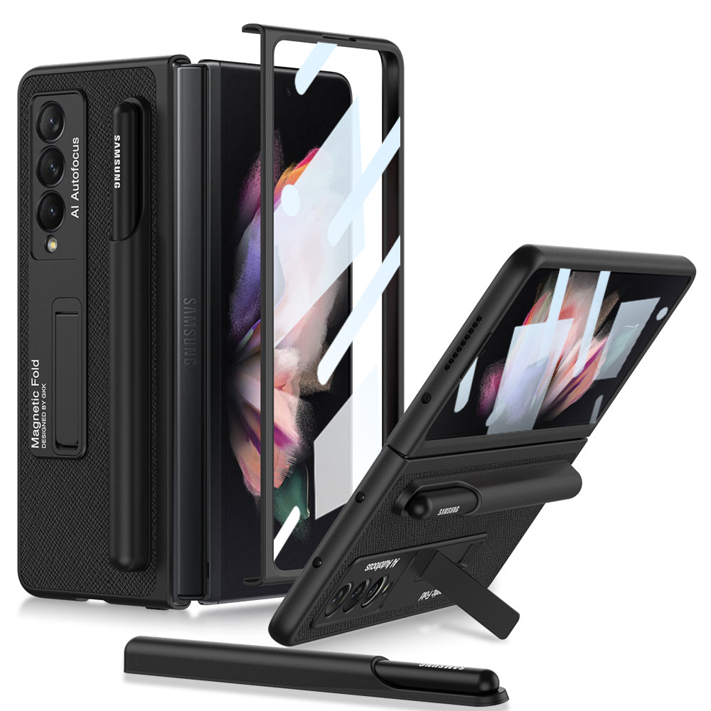 Luxury Leather All-included Protection Cover For Samsung Galaxy Z Fold 3 Case Pen Holder Stander Plastic For Galaxy Z Fold3