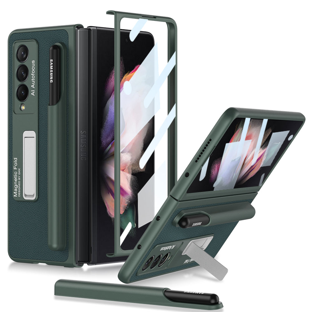 Luxury Leather All-included Protection Cover For Samsung Galaxy Z Fold 3 Case Pen Holder Stander Plastic For Galaxy Z Fold3