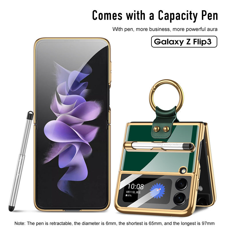 Luxury Plating Cover For Samsung Galaxy Z Flip 3 Case Back Protector Film With Ring Stand Hard Cover For Galaxy Z Flip3 Case