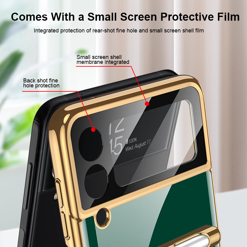 Luxury Plating Cover For Samsung Galaxy Z Flip 3 Case Back Protector Film With Ring Stand Hard Cover For Galaxy Z Flip3 Case