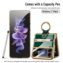 Charger l&#39;image dans la galerie, Luxury Plating Cover For Samsung Galaxy Z Flip 3 Case Back Protector Film With Ring Stand Hard Cover For Galaxy Z Flip3 Case
