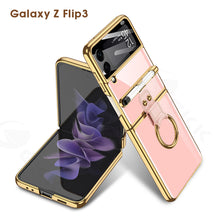 Lade das Bild in den Galerie-Viewer, Luxury Plating Cover For Samsung Galaxy Z Flip 3 Case Back Protector Film With Ring Stand Hard Cover For Galaxy Z Flip3 Case
