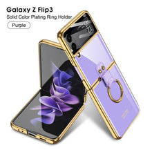 Cargar imagen en el visor de la galería, Luxury Plating Cover For Samsung Galaxy Z Flip 3 Case Back Protector Film With Ring Stand Hard Cover For Galaxy Z Flip3 Case

