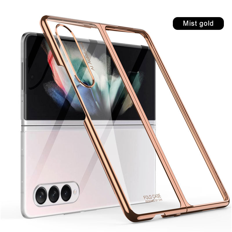Luxury Plating Flip Case For Samsung Galaxy Z Fold 2 3 5G HD Transparent Shockproof Hard Cover For Samsung Z Fold3 5G Case