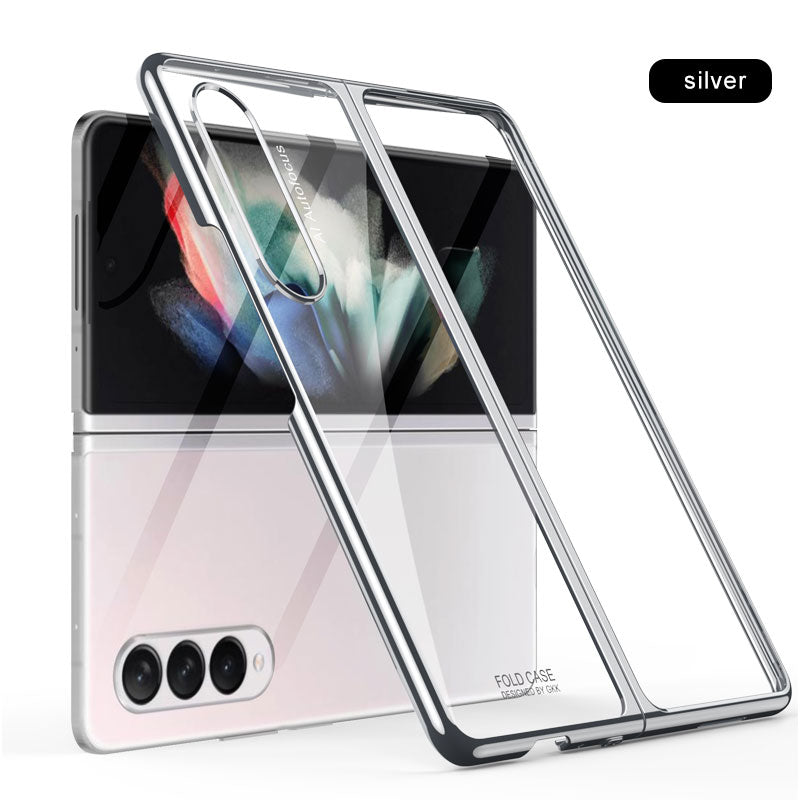 Luxury Plating Flip Case For Samsung Galaxy Z Fold 2 3 5G HD Transparent Shockproof Hard Cover For Samsung Z Fold3 5G Case