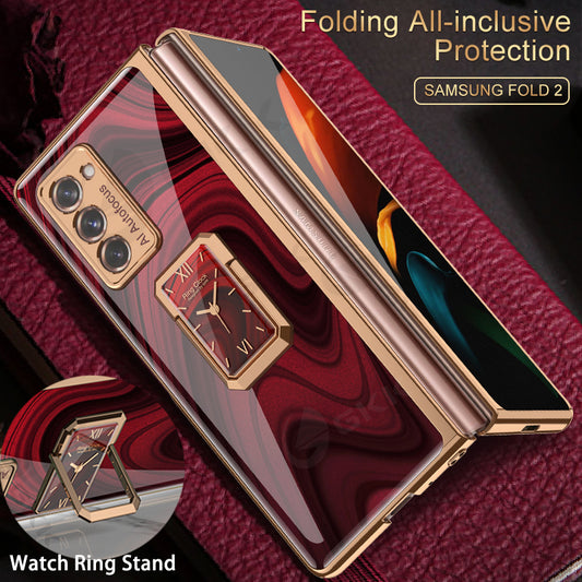 Luxury Plating Tempered Glass Case For Samsung Galaxy Z Fold 2 3 Case With Ring Stand Protection Cover For Galaxy Z Fold 2 3