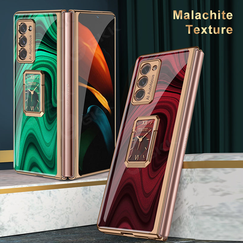 Luxury Plating Tempered Glass Case For Samsung Galaxy Z Fold 2 3 Case With Ring Stand Protection Cover For Galaxy Z Fold 2 3