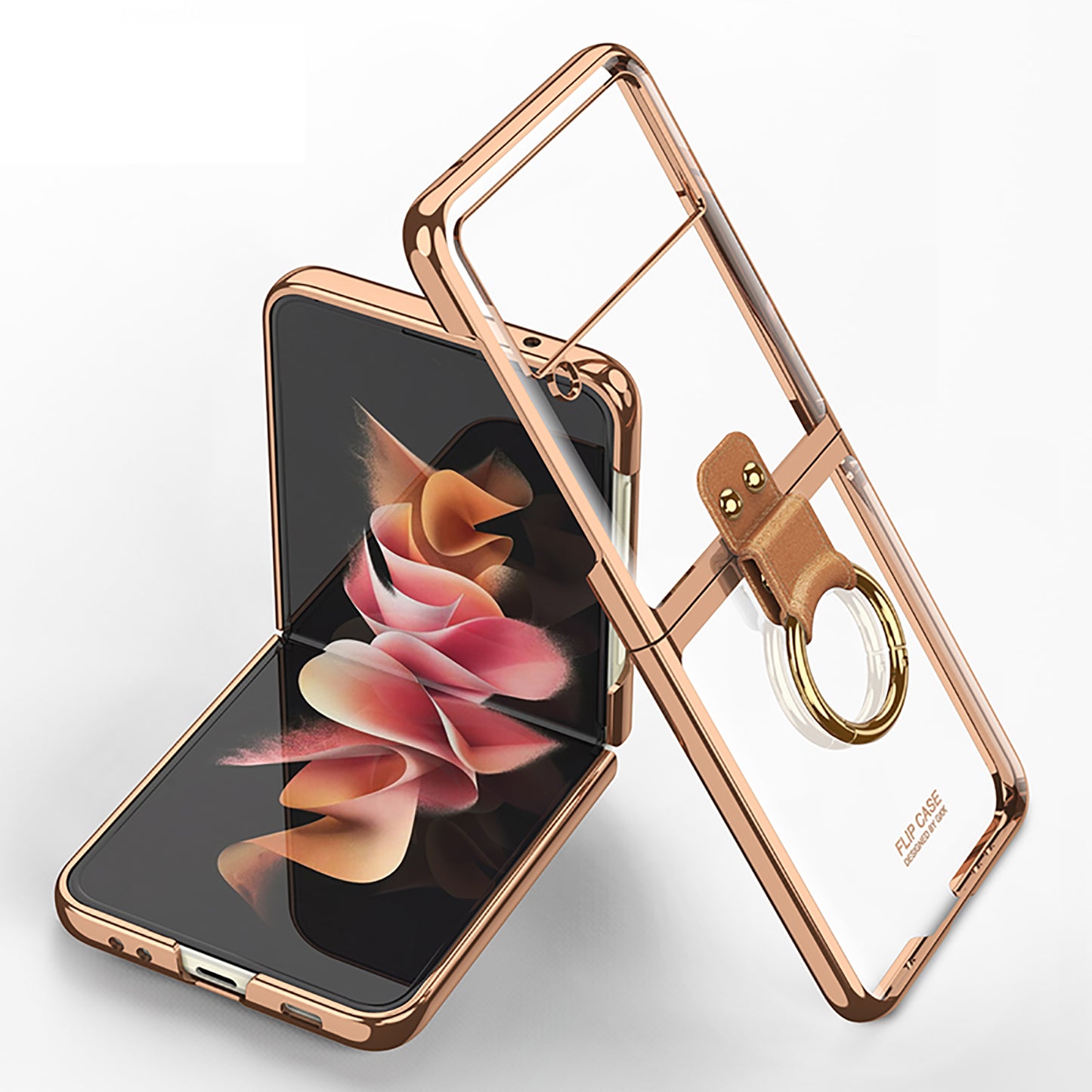 Luxury Transparent Plating Case Cover For Samsung Galaxy Z Flip 3 5G Case Ring Stand Hard Phone Cover For Galaxy Z Flip3 5G